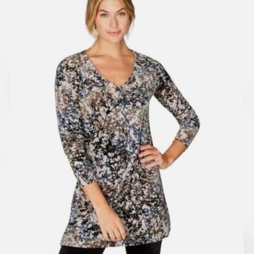Pure J Jill Velvet Tunic Top V Neck Long Sleeve Soft Botanical Floral Petite Med